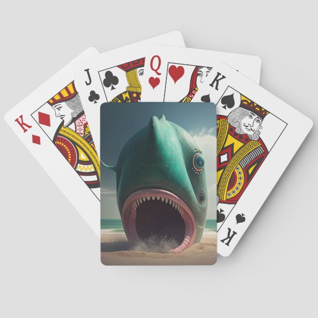 Shark sculpture on the beach playing cards (Back)