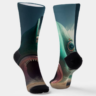 Shark sculpture on the beach socks