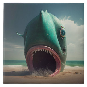 Shark sculpture on the beach tile