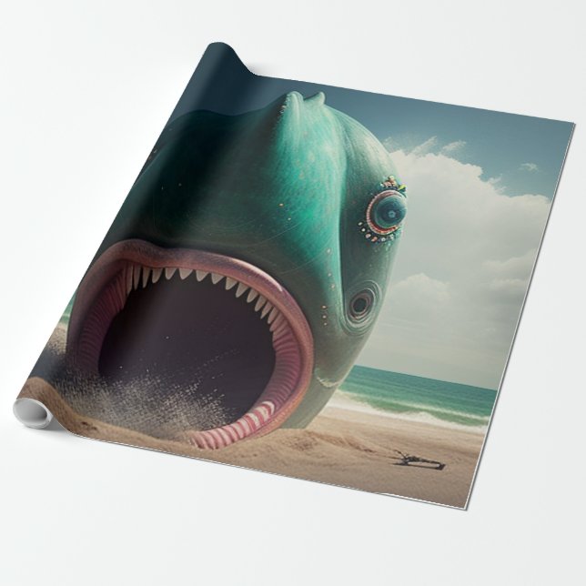 Shark sculpture on the beach wrapping paper (Unrolled)