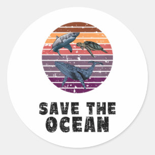 Shark, Sea Turtle, Whale, Environmental Protection Classic Round Sticker