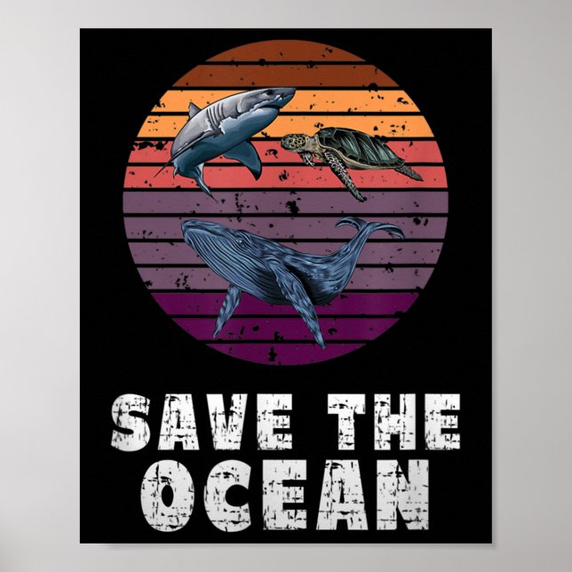 Shark, Sea Turtle, Whale, Environmental Protection Poster (Front)