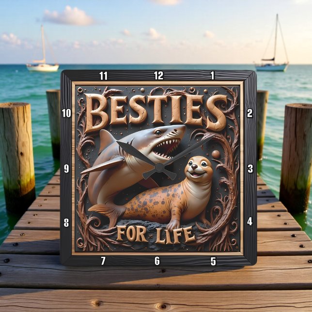 Shark Seal Dark Ocean Square Wall Clock (Creator Uploaded)