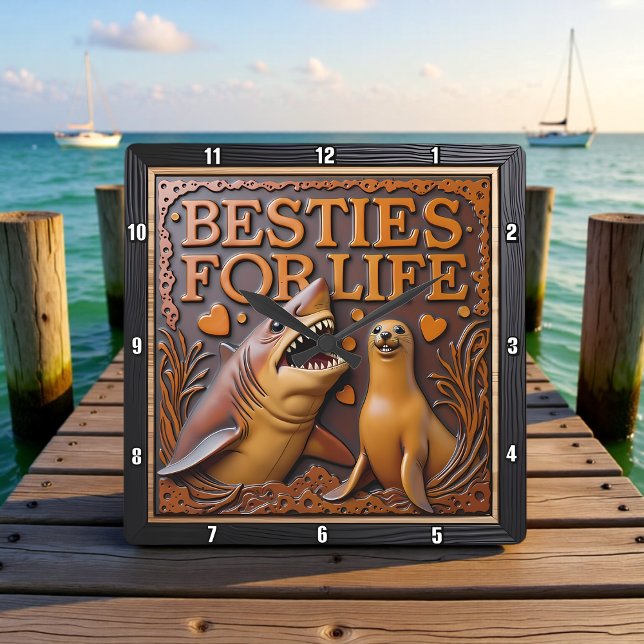 Shark Seal Love Hearts Square Wall Clock (Creator Uploaded)
