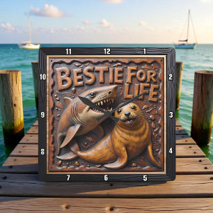 Shark Seal Textured Friendship Square Wall Clock