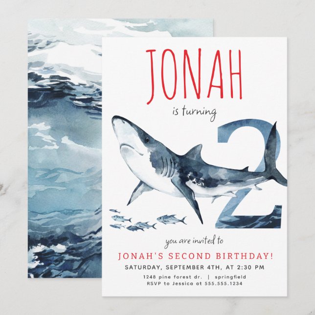 Shark Second Birthday Invitation (Front/Back)