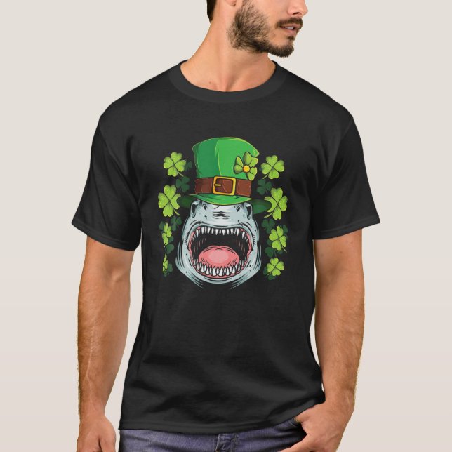 Shark Shamrock Lucky St Patricks Day T-Shirt (Front)