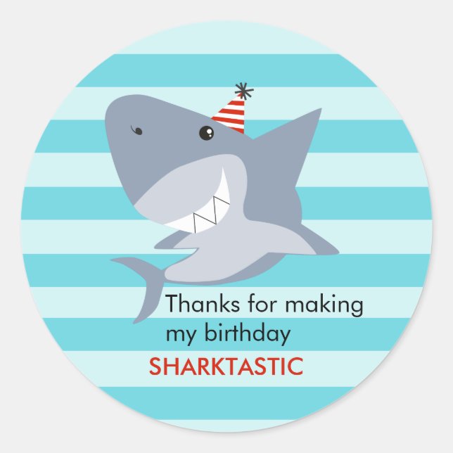Shark Sharktastic Birthday Party Favour Classic Round Sticker (Front)