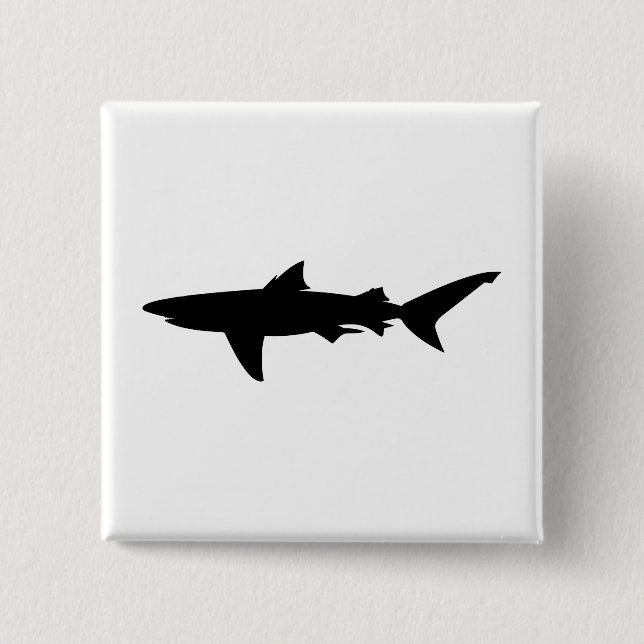 Shark silhouette 2 inch square button (Front)