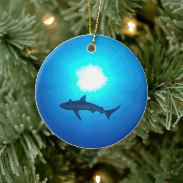 Shark Silhouette Ceramic Ornament (Tree)