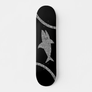 Shark Silver Glitter Black Skateboard