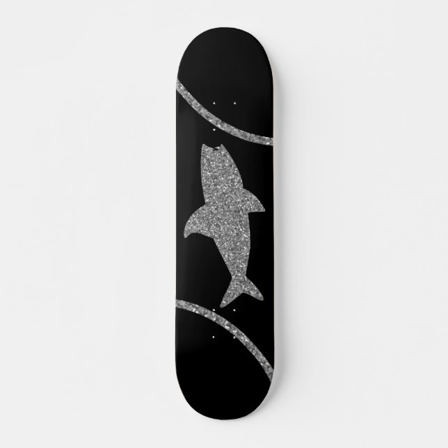 Shark Silver Glitter Black Skateboard (Front)
