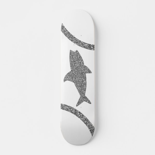 Shark Silver Glitter White Skateboard (Front)
