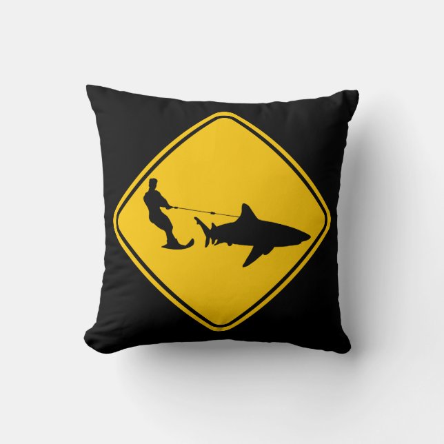 Shark Skiing Throw Pillow (Front)