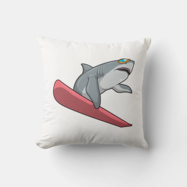 Shark Snowboarder Snowboard Throw Pillow (Front)