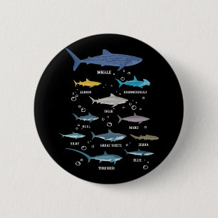 Shark Species Shark Faces Marine Biology 2 Inch Round Button