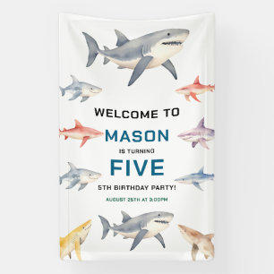 Shark Splash 5th Birthday   Cute Ocean Kids Banner