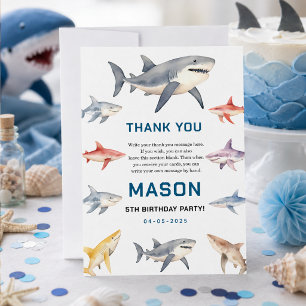 Shark Splash 5th Birthday Cute Ocean Kids Thank You Card