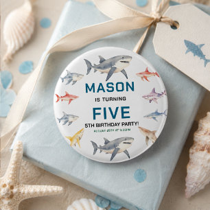 Shark Splash 5th Birthday Party Cute Ocean Kids 1 Inch Round Button