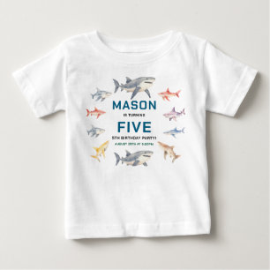 Shark Splash 5th Birthday Party Cute Ocean Kids Baby T-Shirt
