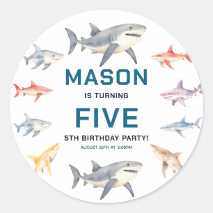 Shark Splash 5th Birthday Party   Cute Ocean Kids Classic Round Sticker