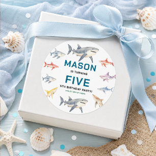 Shark Splash 5th Birthday Party Cute Ocean Kids Classic Round Sticker