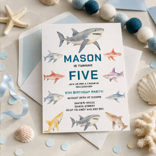 Shark Splash 5th Birthday Party Cute Ocean Kids Invitation