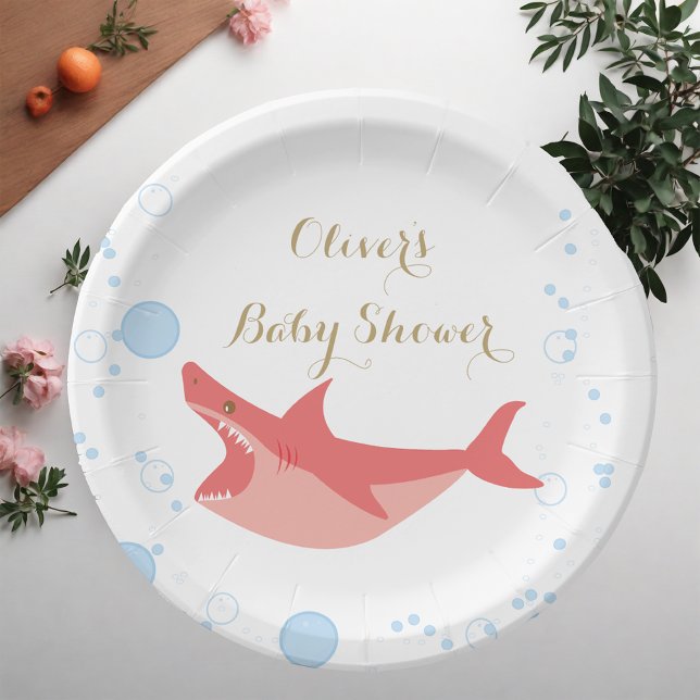 Shark Summer  Red und Blue Bubbles Baby Shower  Paper Plate (Creator Uploaded)