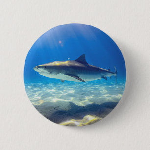 Shark Swimming Blue Ocean Water 2 Inch Round Button
