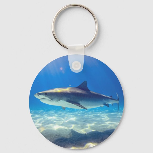 Shark Swimming Blue Ocean Water Keychain (Front)