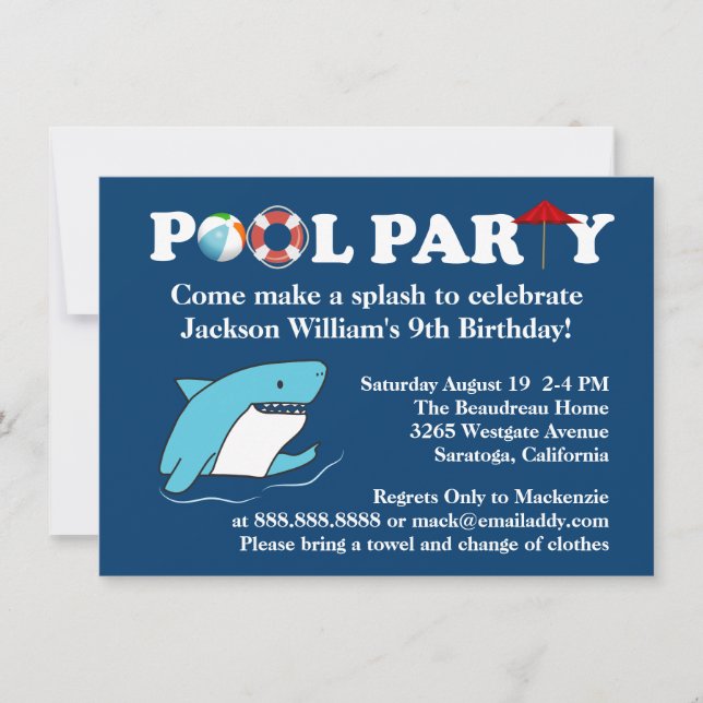 Shark Swimming Pool Party Birthday Invitation (Front)