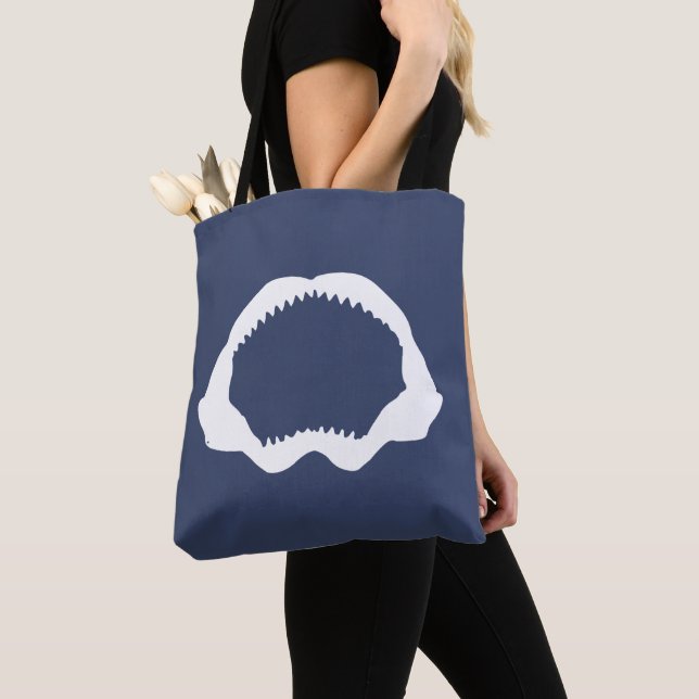 Shark Teeth Blue White Tote Bag (Close Up)