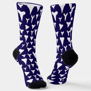 Shark Teeth Navy Blue and White Pattern Socks