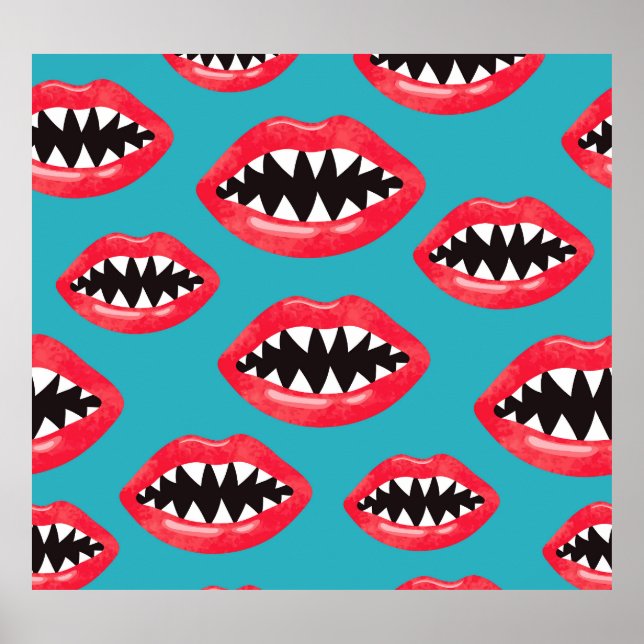 Shark Teeth Red Lips Pattern Poster (Front)