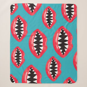 Shark Teeth Red Lips Pattern Sherpa Blanket