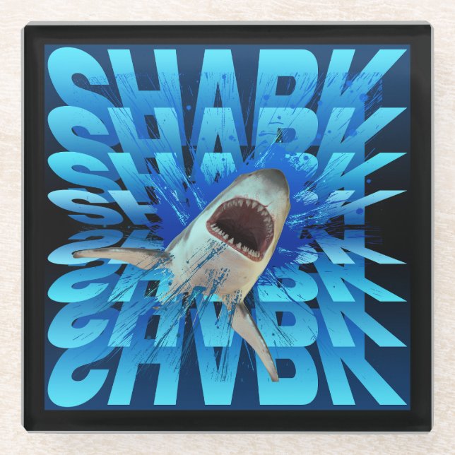 shark text effect typography  glass coaster (Front)