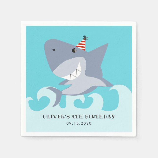 Shark Theme Birthday Party Napkin (Front)