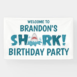  SHARK Theme Blue Teal Birthday Party Kid Banner