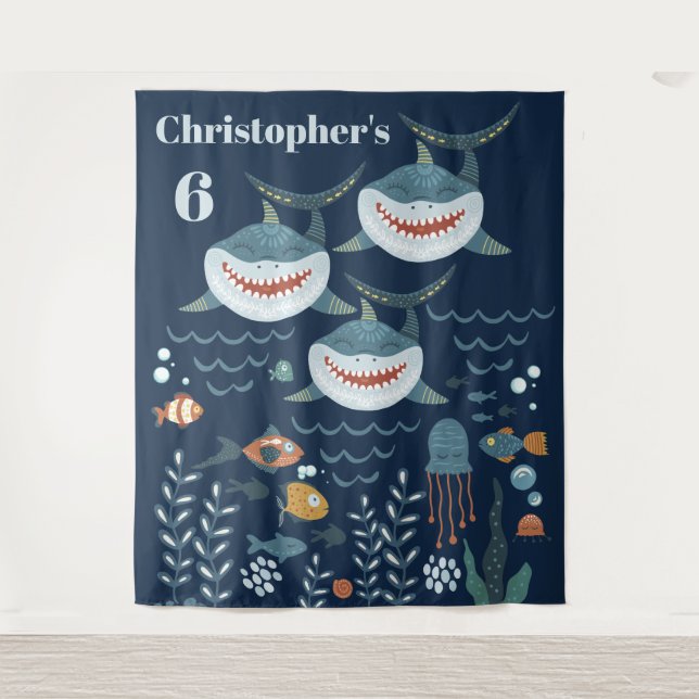 Shark theme DIY age under the sea kids Tapestry (Front)