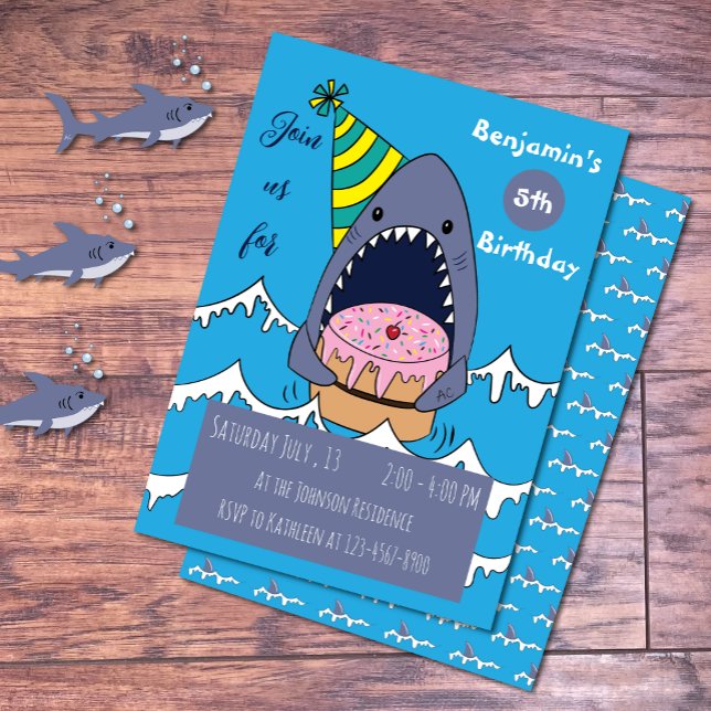 Shark Theme Kid Birthday Blue Invitations (Personalize it with your own info . 
Also available for digital download . 
)