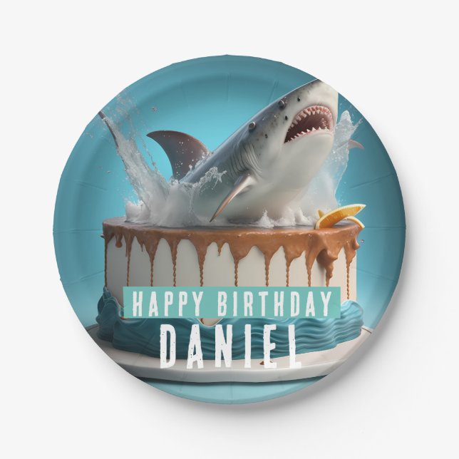 Shark themed Birthday Cake Paper Plate (Front)