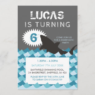 Shark themed birthday party invitation