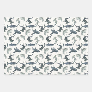 Shark-Themed Wrapping Paper Set Watercolor Shark