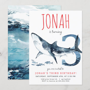 Shark Third Birthday Invitation