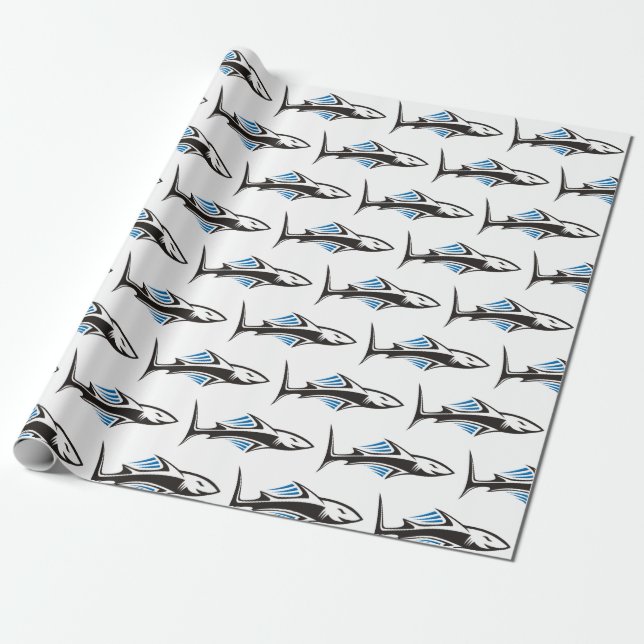 Shark Tribal Icon 1 Pattern Wrapping Paper (Unrolled)