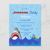 Shark under the sea 1st birthday party invitation