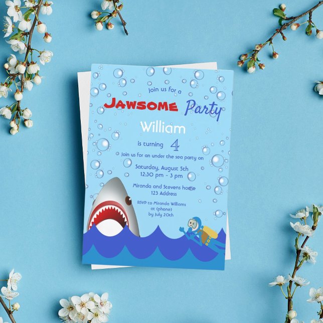 Shark under the sea 4th birthday party boy invitation (Creator Uploaded)