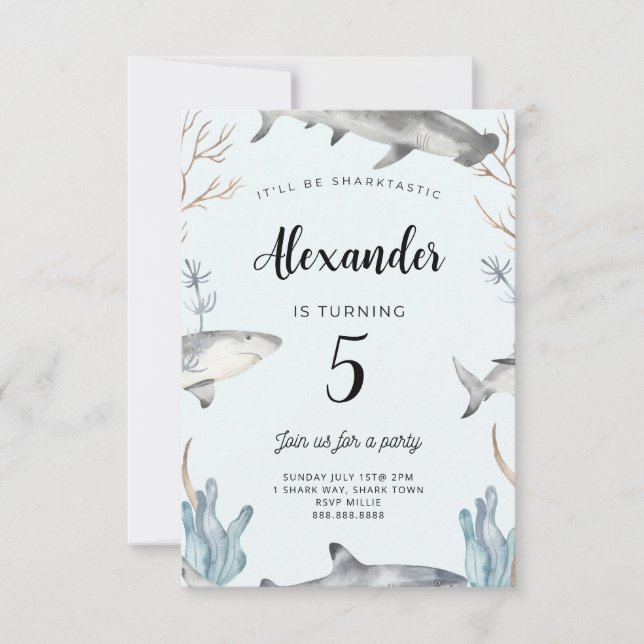Shark Under The Sea Birthday Invitation Kids (Front)