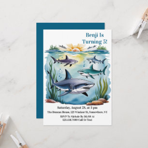 Shark Under The Sea Boy Birthday Invitation