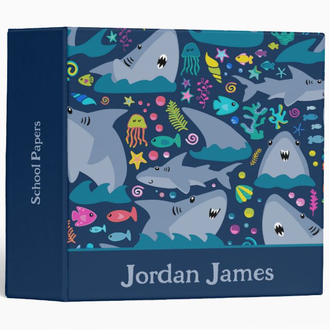 Shark Under The Sea Cute Personalized Pattern Binder (Front/Spine)